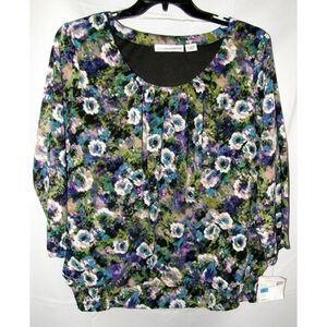 NEW NWT Colorful Blurred Floral Sz XL Lined SPELLBOUND Pullover Blouse SAG HABOR